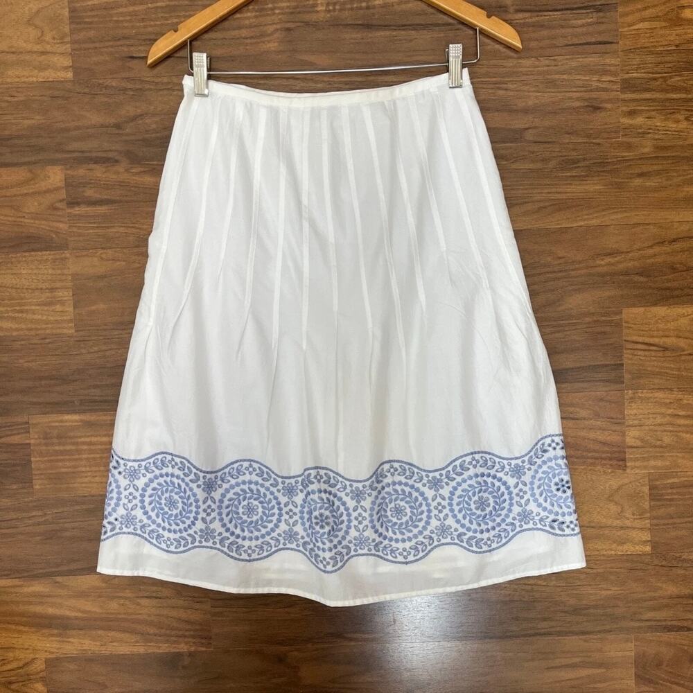 Ann Taylor Loft Women's Vtg Pleated Skirt Sz 0P White & Blue Embroidered Cotton - Picture 8 of 9